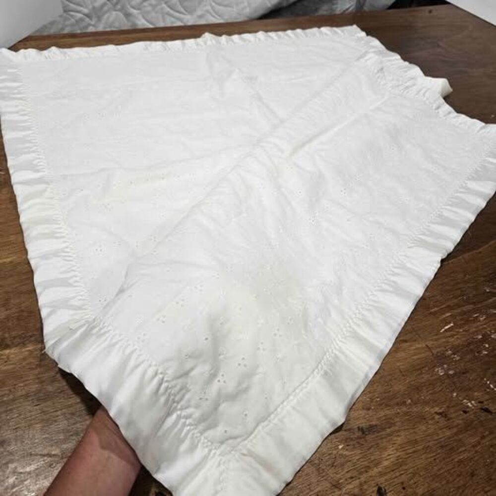 White Eyelet Embroidered Ruffled Throw Blanket